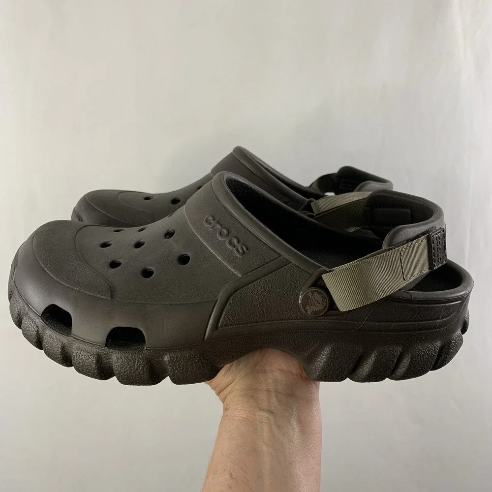 Crocs Iconic Comfort Clogs Adjustable Ankle Strap Mens 8 Womens 10 Brown Outdoor - Picture 2 of 9